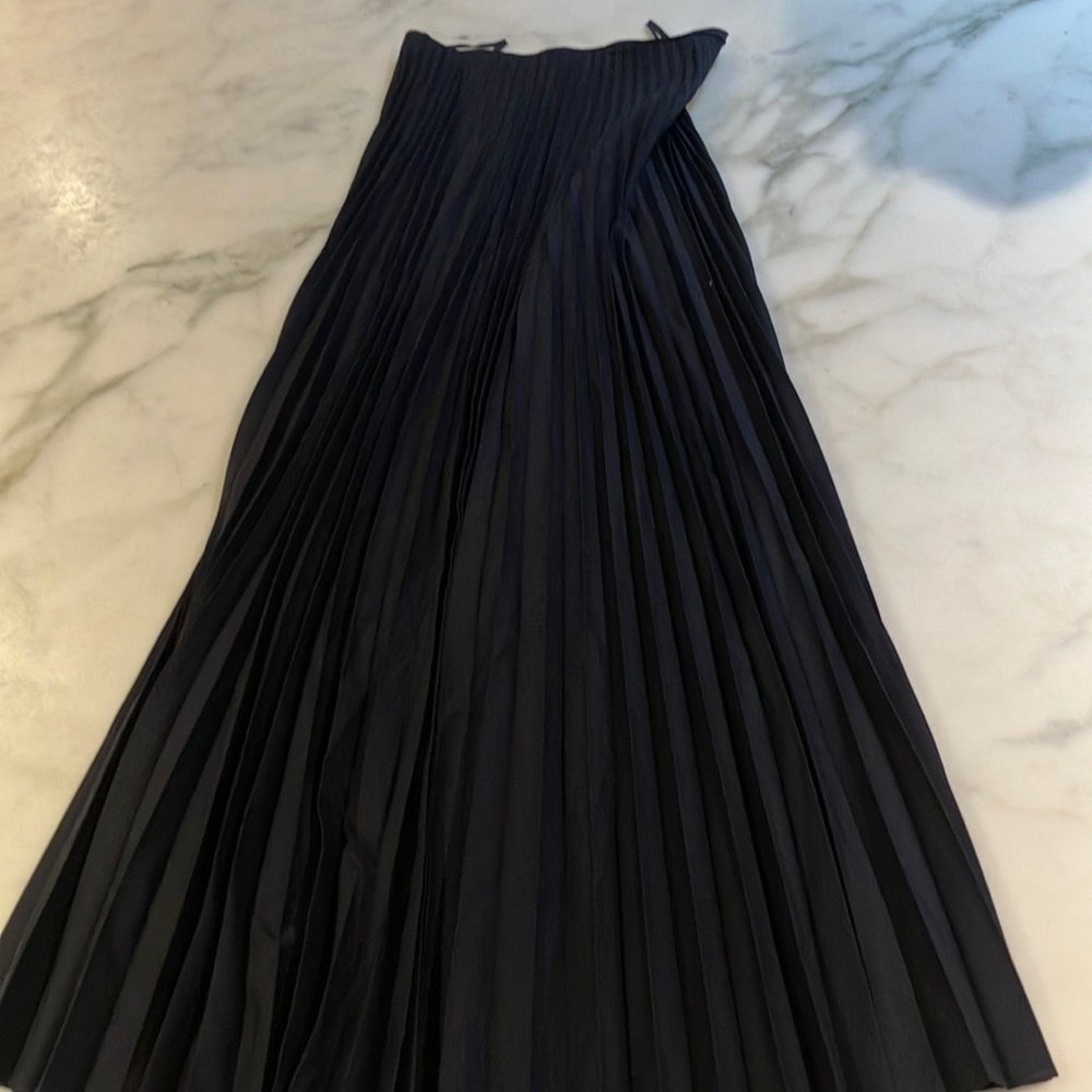 Long Navy Pleated Skirt
